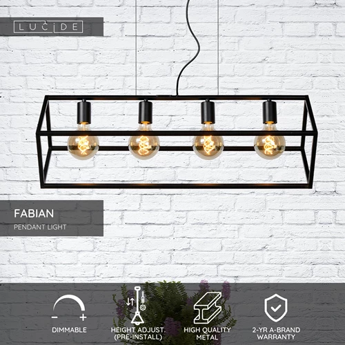 Lucide FABIAN - Pendant light - 4xE27 - Black - USP